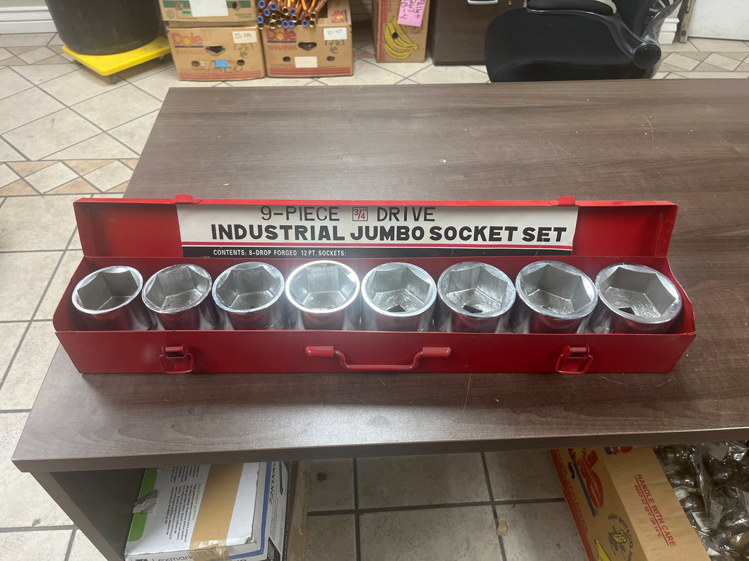 Industrial 9 Pc Jumbo Socket Set 3/4 Inch Drive SAE Standard 2-1/16 to 2-1/2