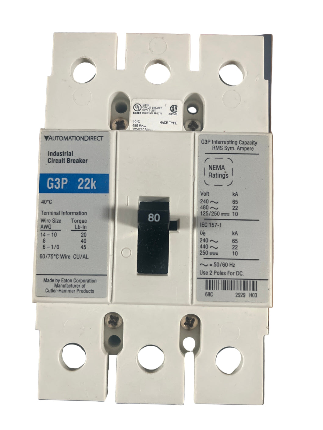 AUTOMATION DIRECT G3P-080 INDUSTRIAL CIRCUIT BREAKER