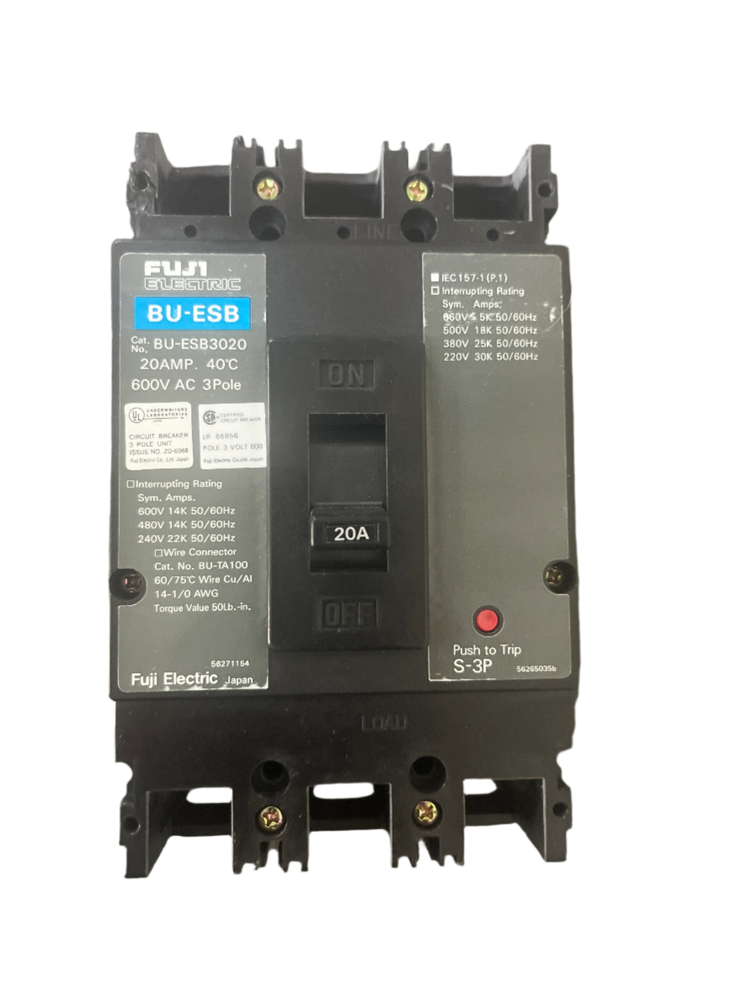 FUJI BU-ESB3020 Circuit Breaker 3 Pole 600VAC 20A