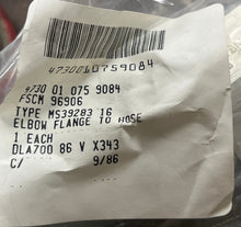 Load image into Gallery viewer, Military Std. MS39283-16 Elbow Flange to Hose 4730-01-075-9084
