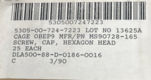 Load image into Gallery viewer, Military Standard MS90728-165 Screw Cap Pack of 25, 5305-00-724-7223
